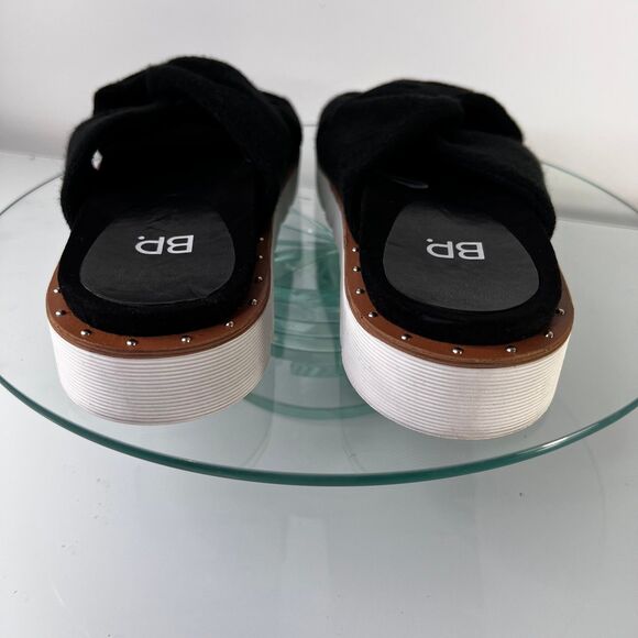 BP Criss Cross Slide Sandals Black Felt Fabric Platform - Picture 3 of 5